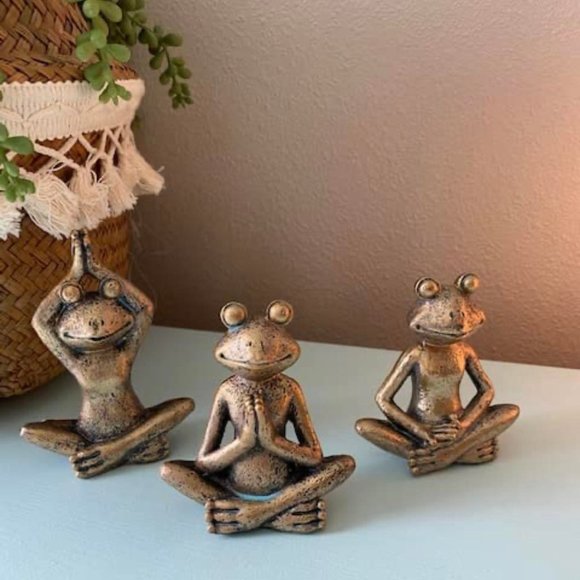 Set of 3 Frog Figurines Yoga Zen Decor – Frog Yoga Statues for Home Decor, Yoga - Picture 1 of 3